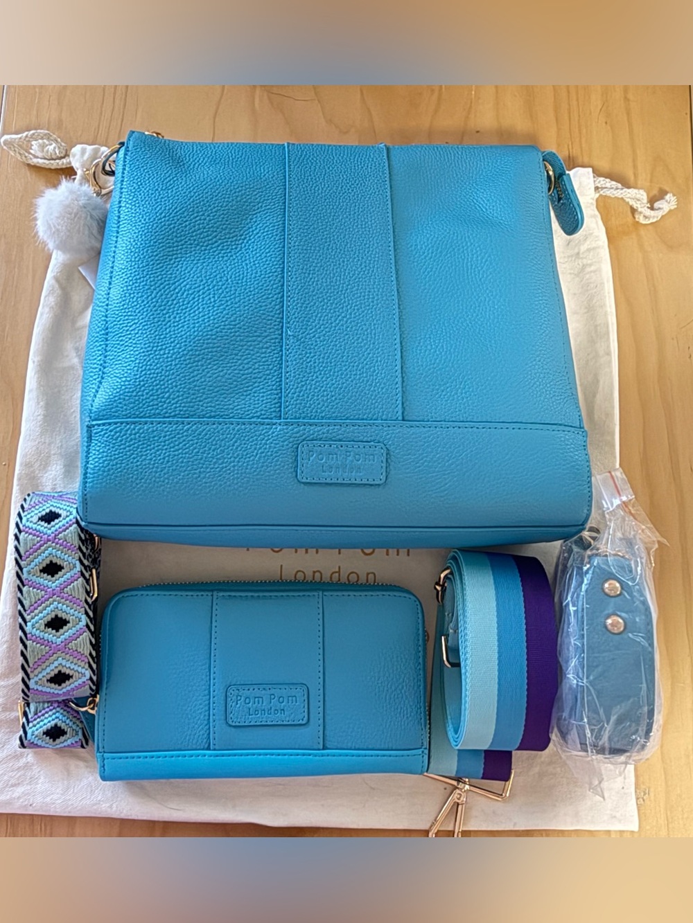 Pom Pom London Cabana Blue Westminster with matching wallet